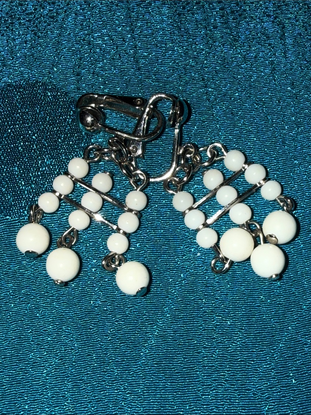 White Beaded Dangle Clip-On Earrings - Classic Women Accessories